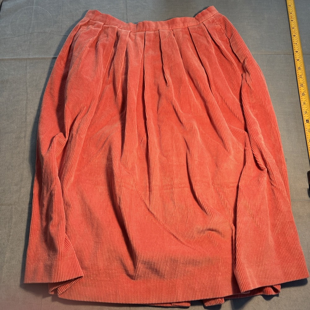 Vintage Epitome Pink Corduroy Button Front Midi Skirt Pleated Cotton Japan 16P